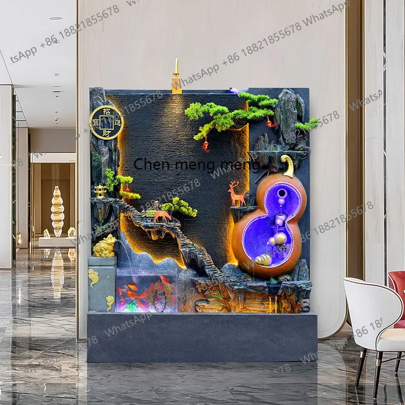 h178Large water curtain wall, partition rockery fountain, landscape courtyard outdoor lucky feng shui wheel ornament