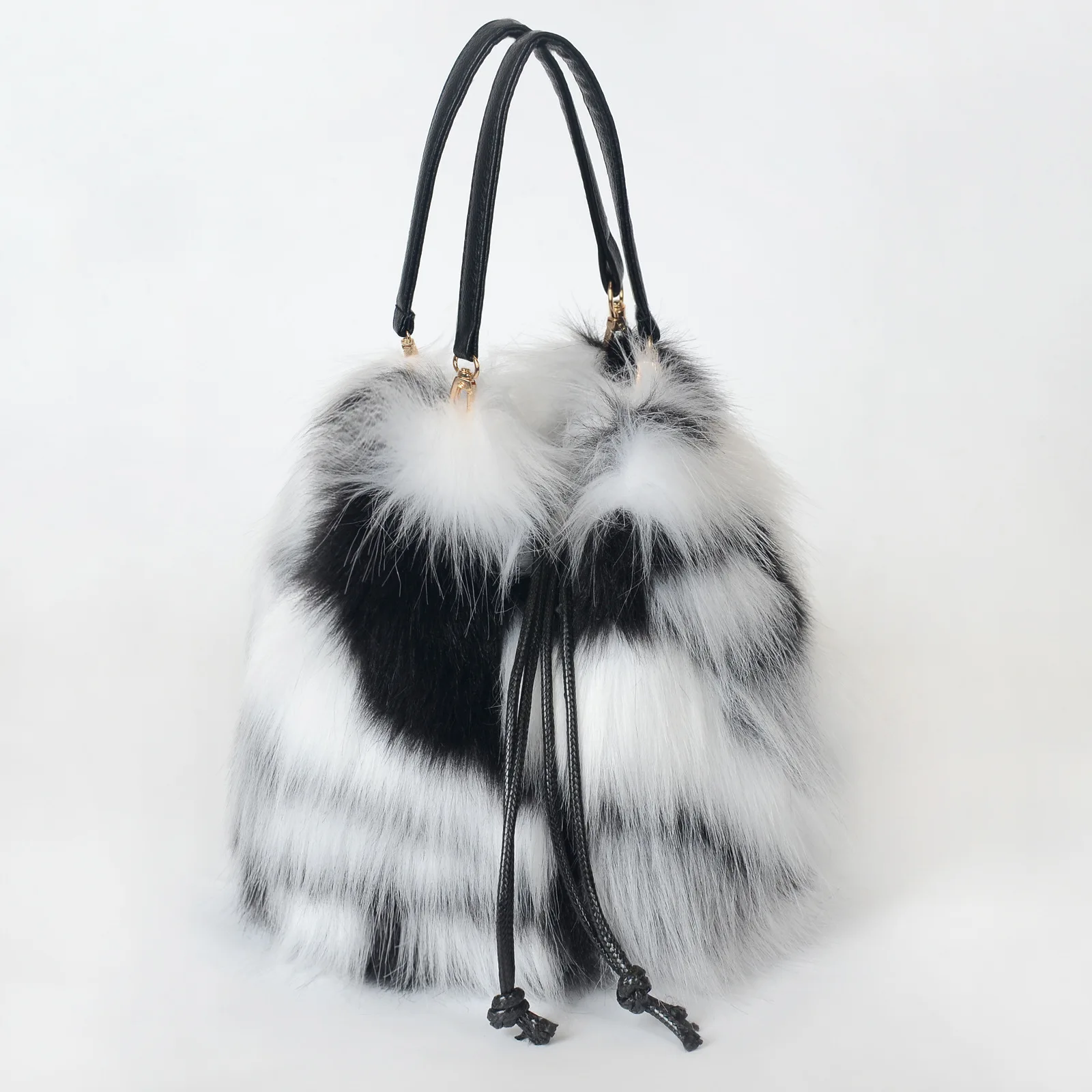 Modische Herbst-Winter Kunstfell-Handtasche Luxuriöse Bucket Bag für Damen Fell-Tragetasche Kunstwaschbärfell Hochwertige Handtasche – Detail 14