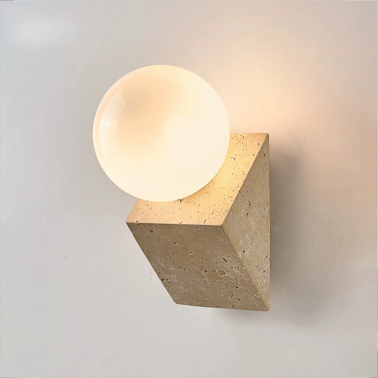 Japanese Wabi-Sabi Travertine Round Ball Wall Lamp Bedroom Bedside Living Room Staircase Entrance Hall Simple Cream Wall Sconce