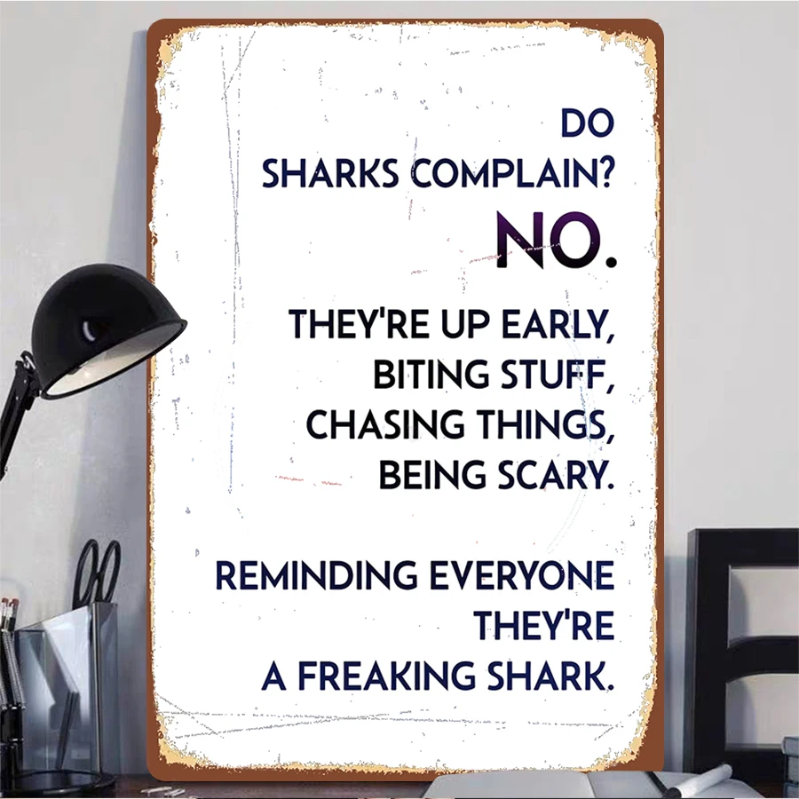 Motivational Shark Themed Metal Wall Art Creative Home Office Decor Inspirational Quote Hanging Painting
