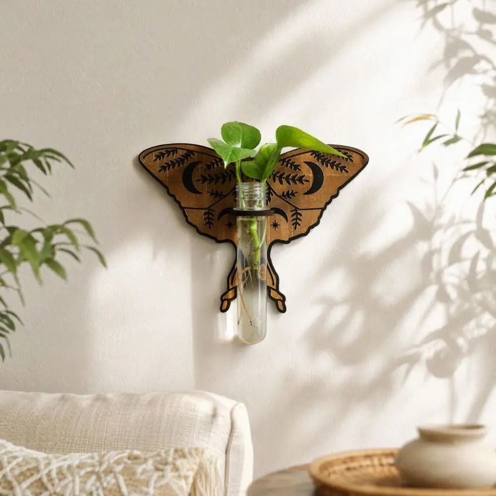 Wooden Hydroponic Planter Shelf Home Ornaments Vase Wall Mounted Planter Retro Butterfly Shape Wall Decoration Garden Decor