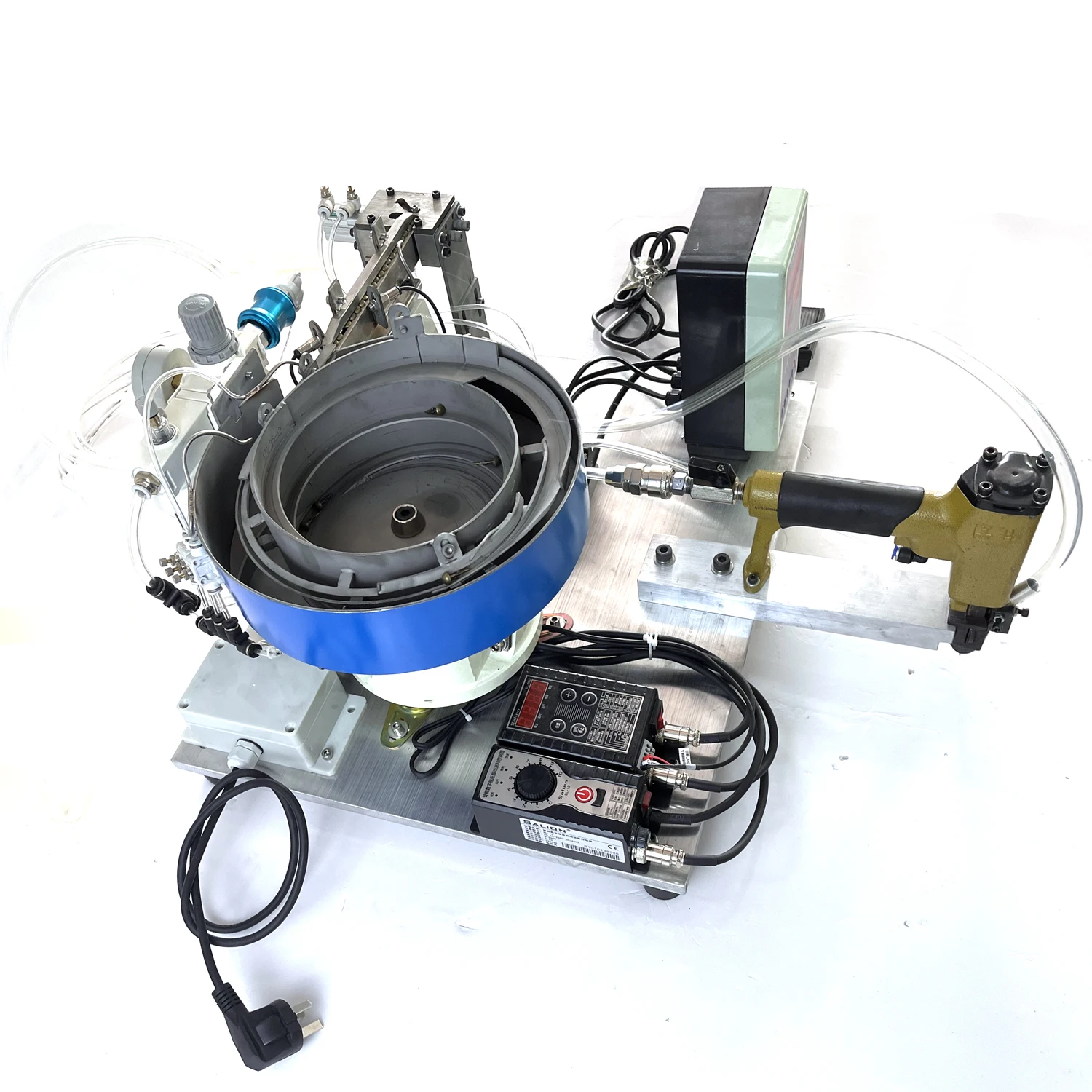 Pneumatic Automatic Nail Gun with Vibratory Bowl Feeder for Shoe Heel Repair and Craft Fixing Continuous Rapid Fire Nailer