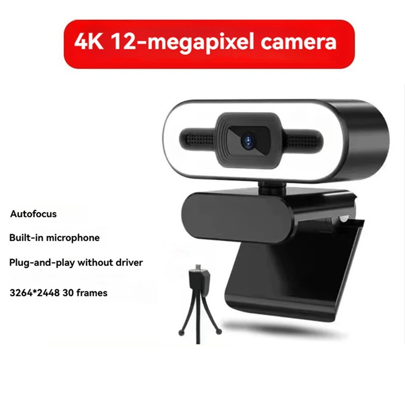 4K 12MP Autofocus Webcam 3264x2448 30fps with Fill Light Microphone for PC Laptop Video Calls Live [To&On-e]