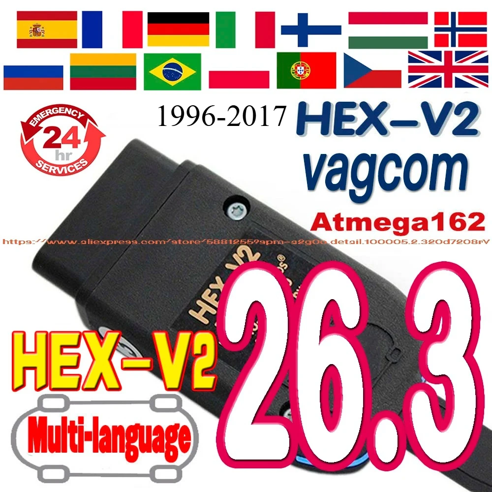2026 Beliebter VCDS VAGCOM 26.3 HEX CAN USB OBD2 Scanner für VW AUDI Skoda Seat VAG Mehrsprachig ATMEGA162 AUTOCOM VAG HEX V2 TOOL