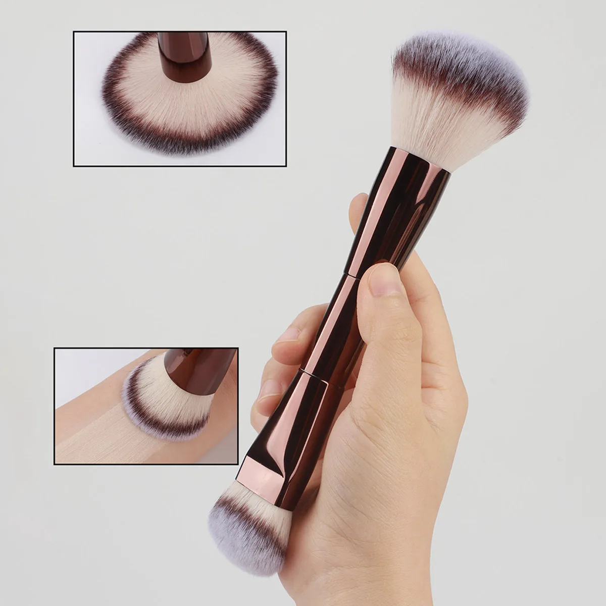 Dual-Head Makeup Brush - Flat Foundation, Loose Powder & Contour Brush with Ultra-Soft Bristles Professional Cosmetic Tools