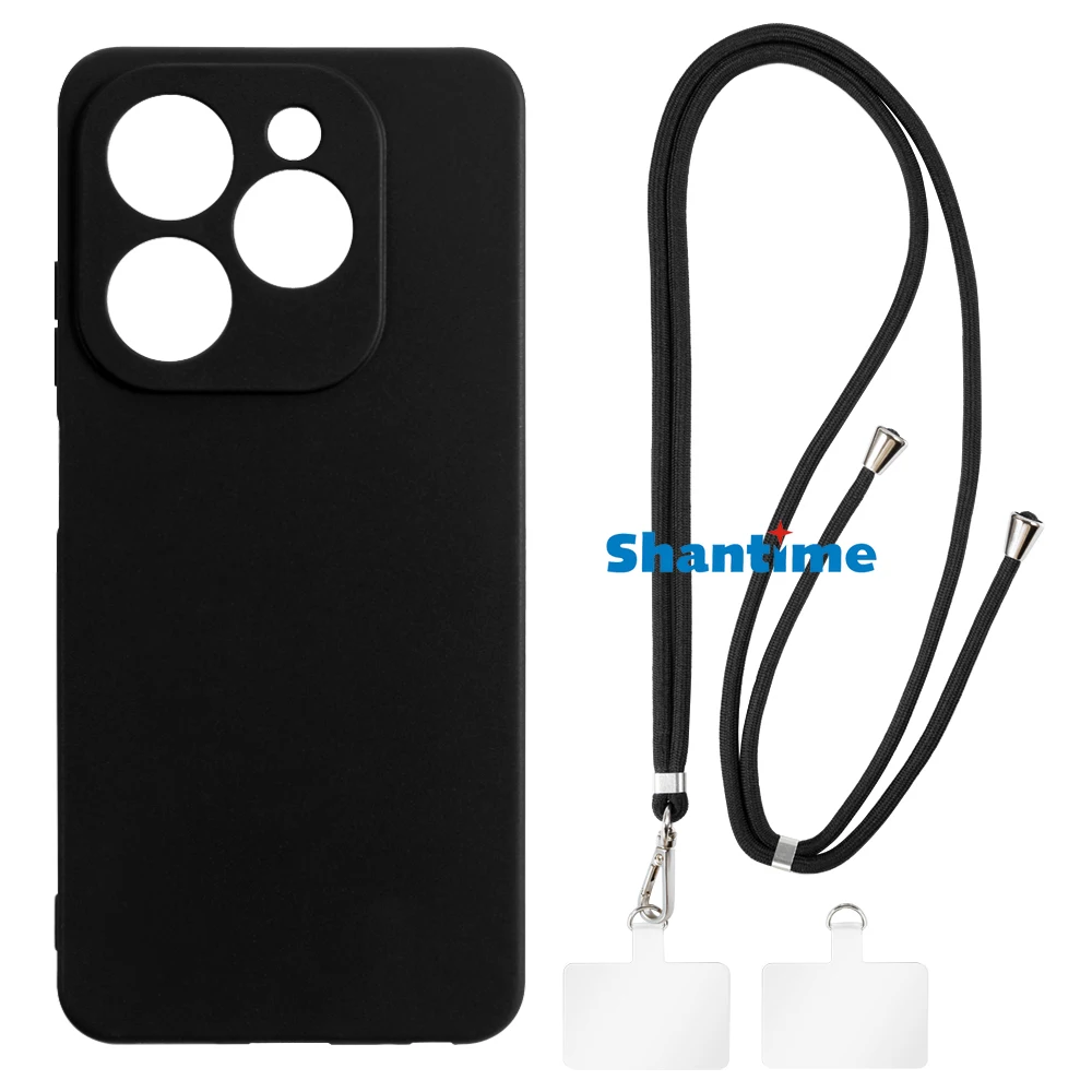 Suitable for Infinix Hot 40i 4G X6528B Case + Ajustable Neck/Crossbody Lanyards and Spacers, Silicone TPU Cover with Soft