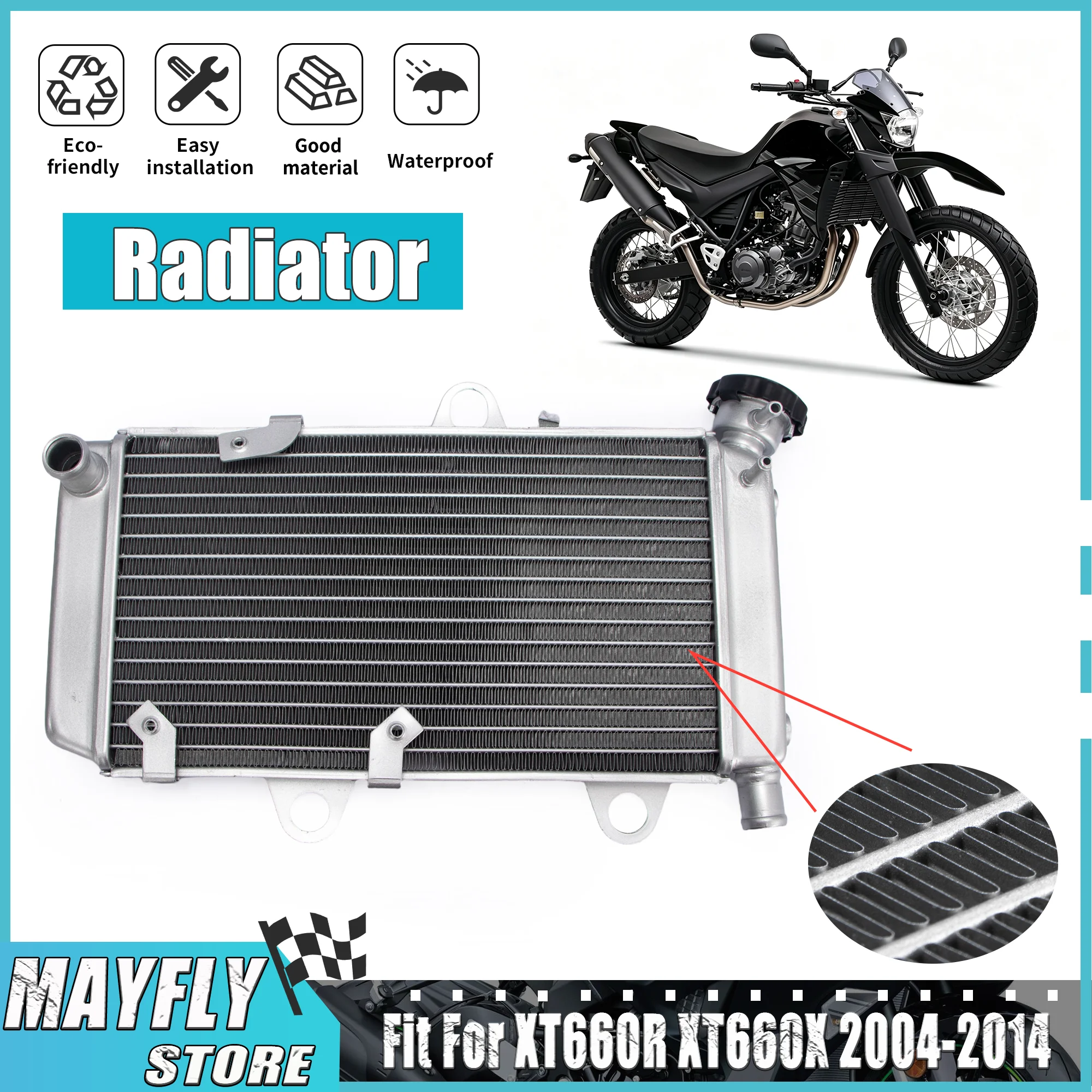 

Fit For Yamaha XT660R XT660X XT660 R XT660 X 2004-2014 Motorcycle Aluminum Radiator Engine Cooling Cooler 5VK-E2461-20 05 06 07