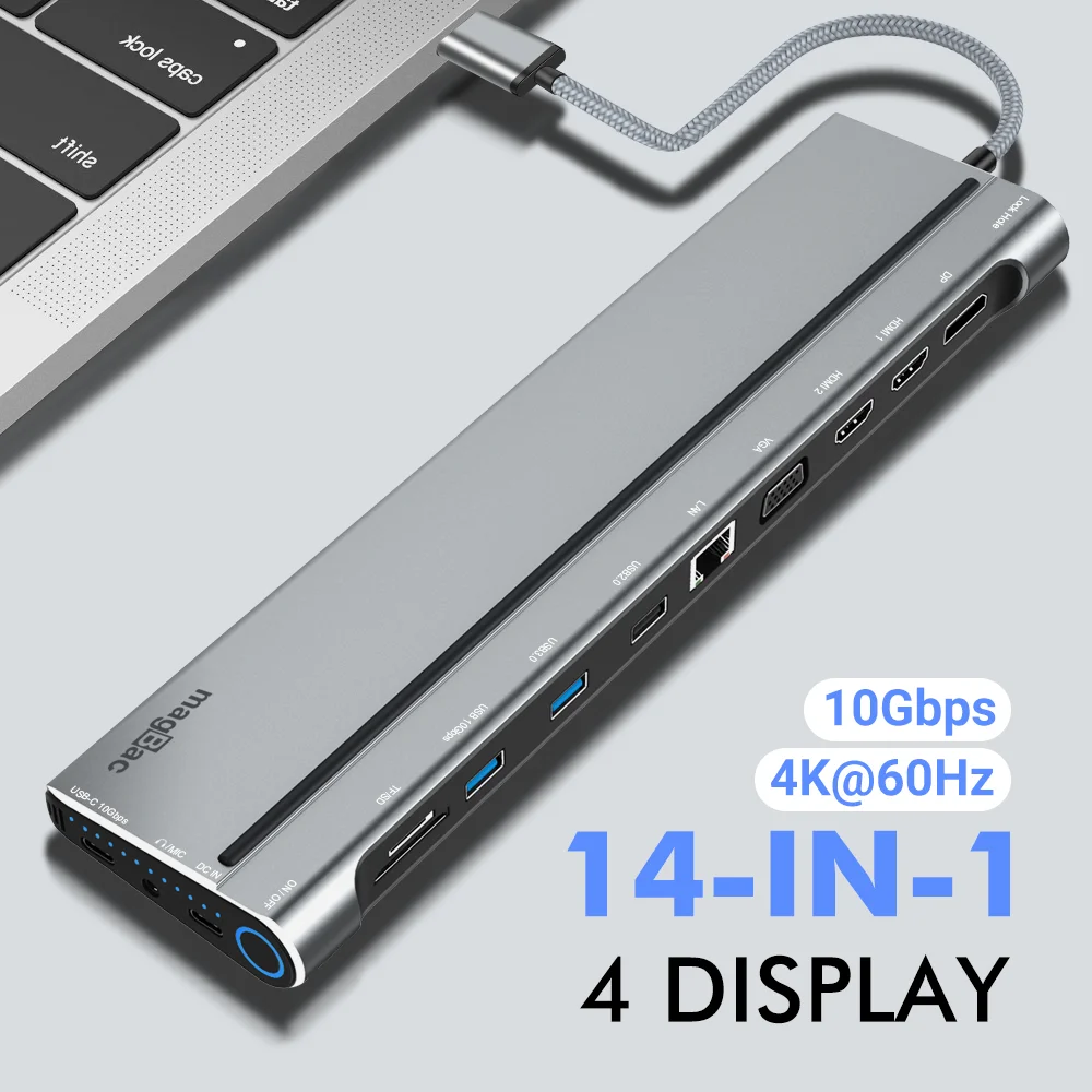 

Laptop Docking Station Type C 10Gbps USB 3.2 Hub to 2x HDMI 4K 60HZ DP VGA RJ45 SD TF Dock Station for Thunderbolt 4/3 Lenovo HP