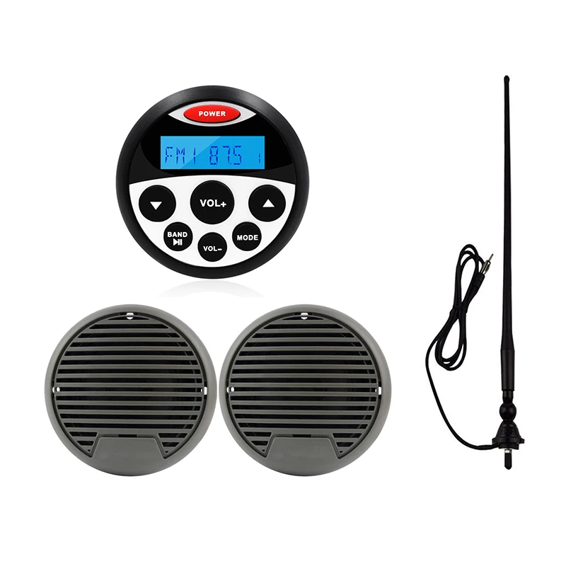 GUZAER Marine Bluetooth Stereo Audio Sound System Waterproof Motorcycle Speaker with Antenna for Boat Car MP3 Player