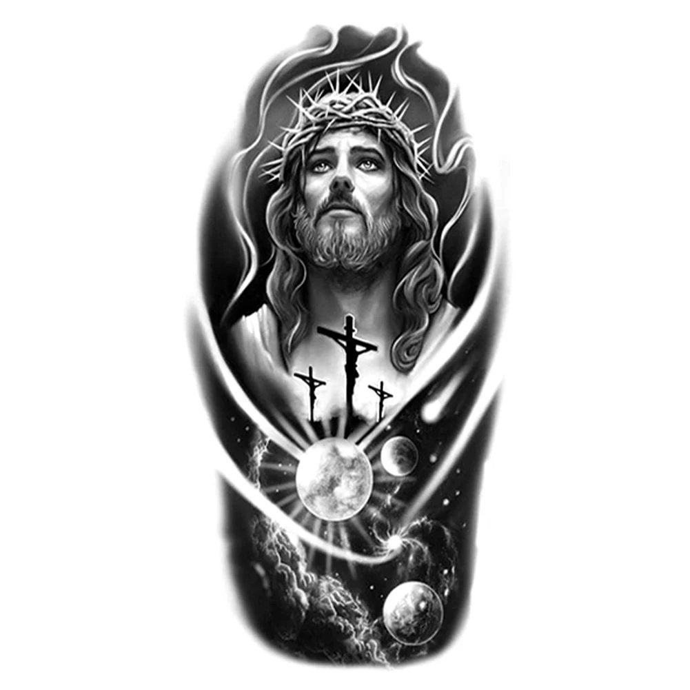 6pcs Body Tattoo Sticker Water Transfer God Monster Jesus Cool Tattoo Sticker Waterproof Arm Legs Back for Men Women Couple