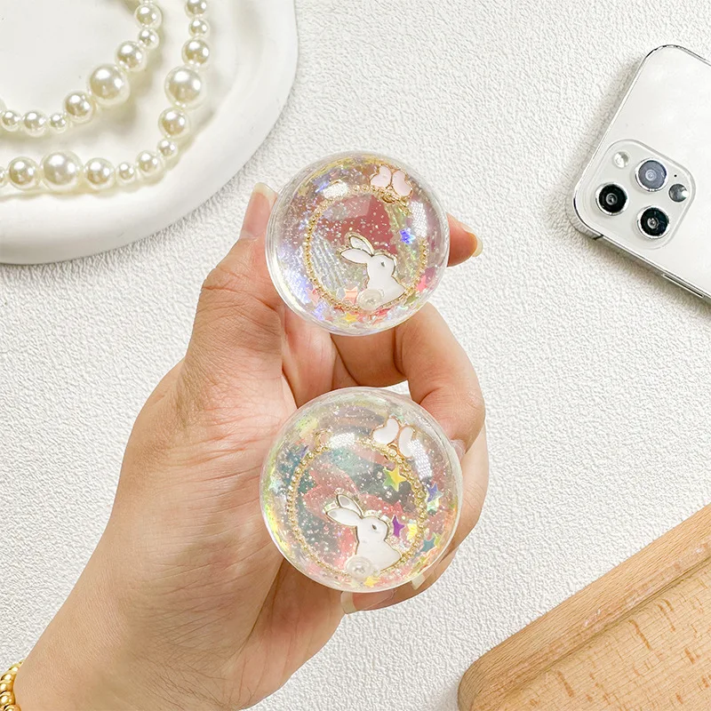 

Ins Glitter Sequin Rabbit Butterfly Crystal Ball Phone Case Stand Air Cushion Back Sticker Retractable for Iphone Griptok Holder