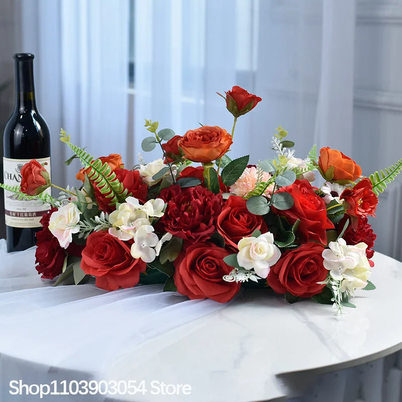 5D Rot-Gelbe Rosen-Kalla-Lilien Tischdekoration Künstliches Blumenarrangement Hochzeit Bankett Europäische Esstisch-Blumendekoration – Detail 4