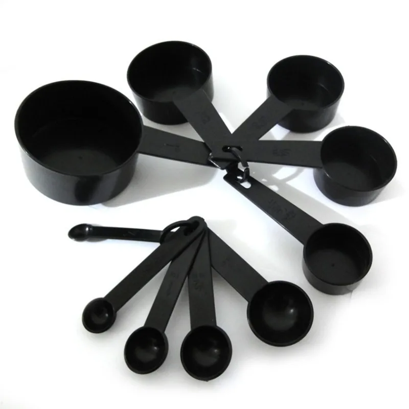 

Plastic Measuring Spoon and Measuring Cup Set, Baking Weighing Tool, Black, 10 Pcs