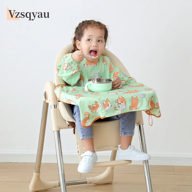 

Breathable Baby Bib Spill-Proof Waterproof Long Sleeve Weaning Bib Machine Washable Adjustable Straps Baby Feeding Burp Cloths