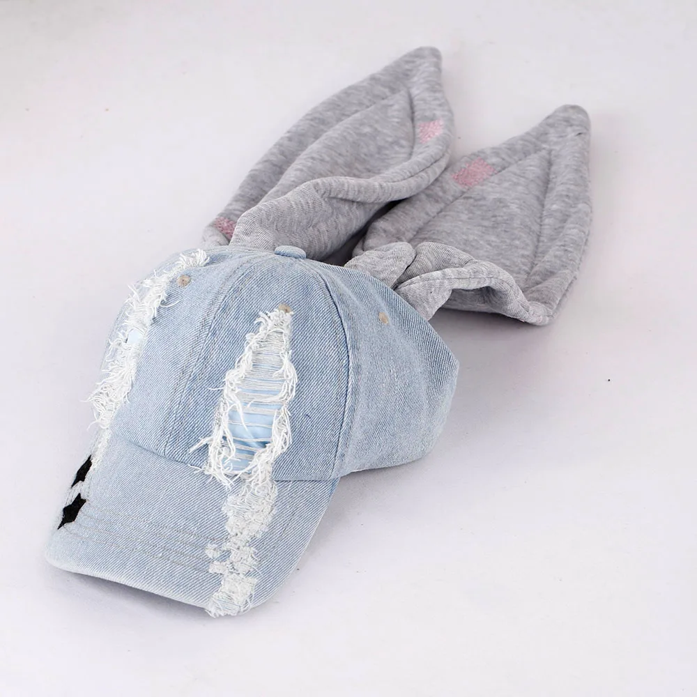 Jeans MinJi Haerin OMG Stage Long Rabbit Ear Hat Y2K Style Denim Blue Baseball Cap Fashion Hip-Pop Cap Couple Birthday Gifts