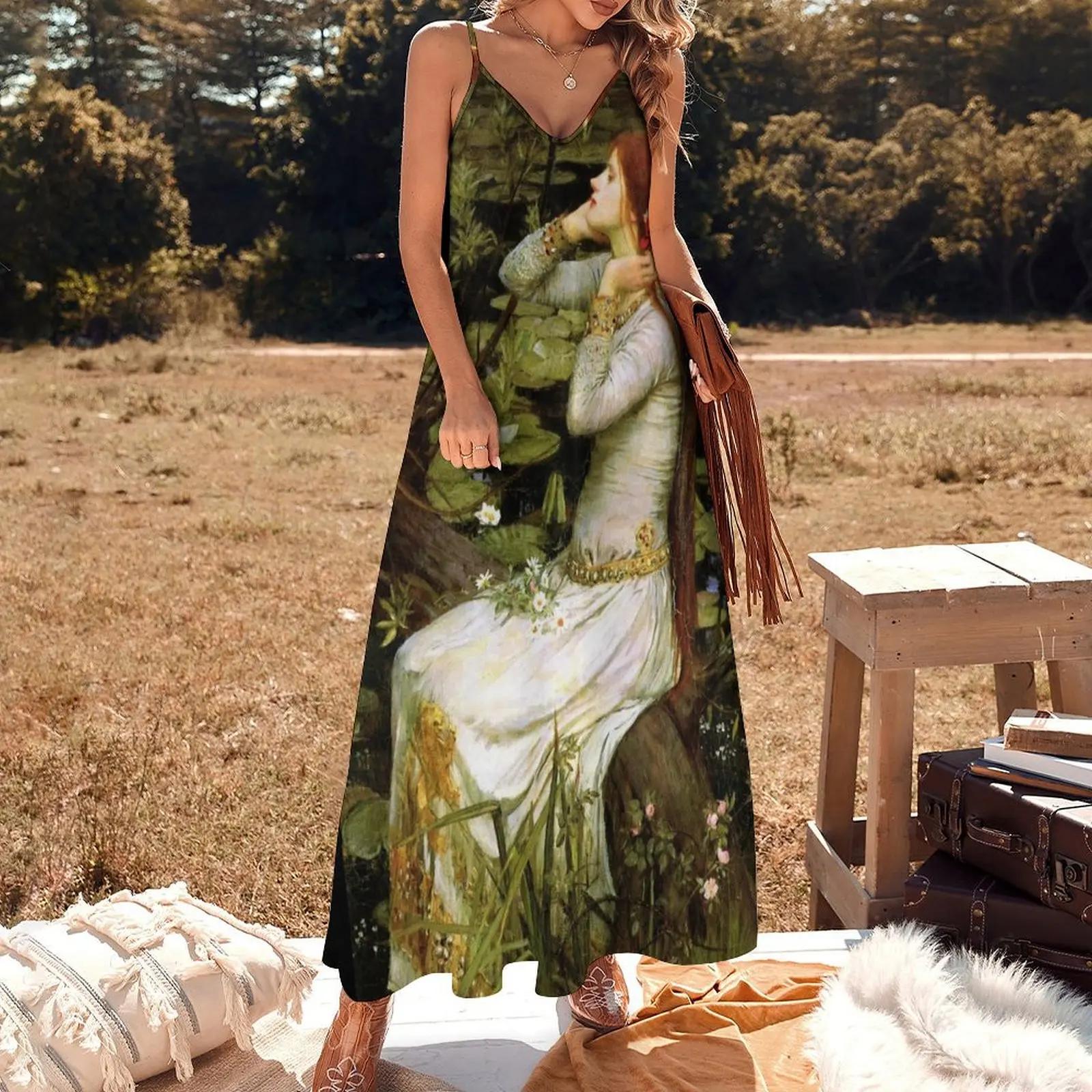 Ophelia 1894 - John William Waterhouse Sleeveless Long Dress dress korean style birthday dresses for women Dress