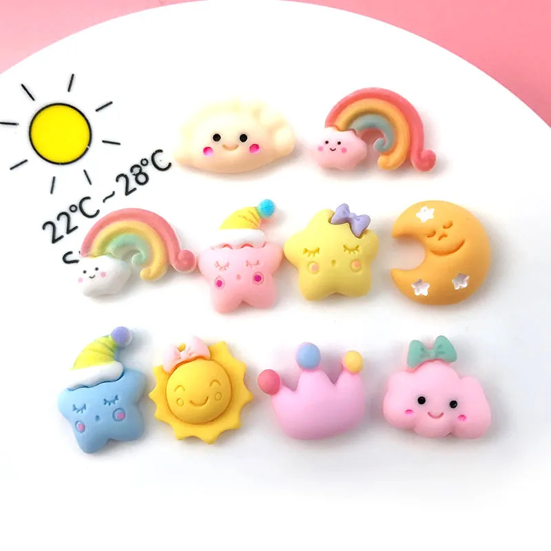 

10pcs/lot 3D Nail Art Charms Resin Cute Sun Rainbow Cloud Pentagram Moon Dumpling Decoration Flatback Polish Nail Accessories
