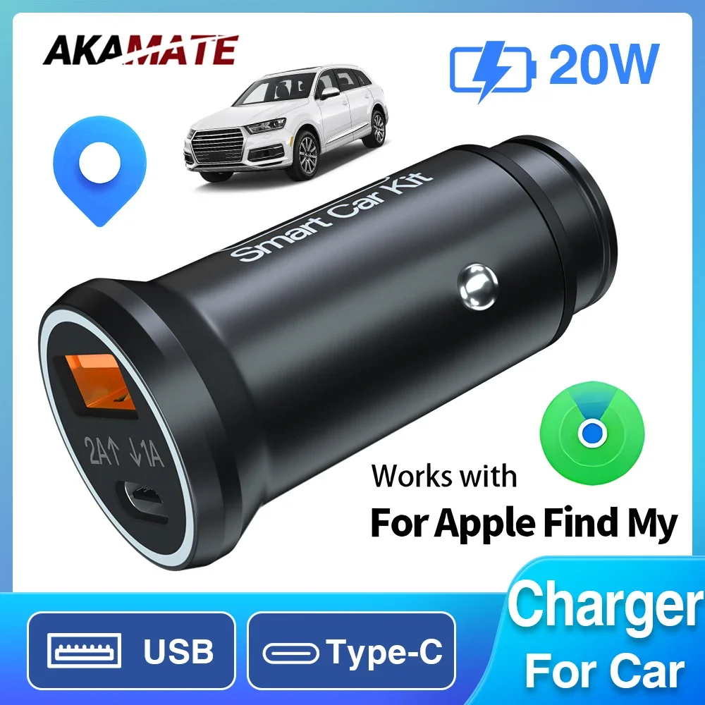 20W Fast Charger 2 in 1 Car Charger USB Type C QC3.0 With iPhone GPS Locator Tracker for Apple Official Find My App