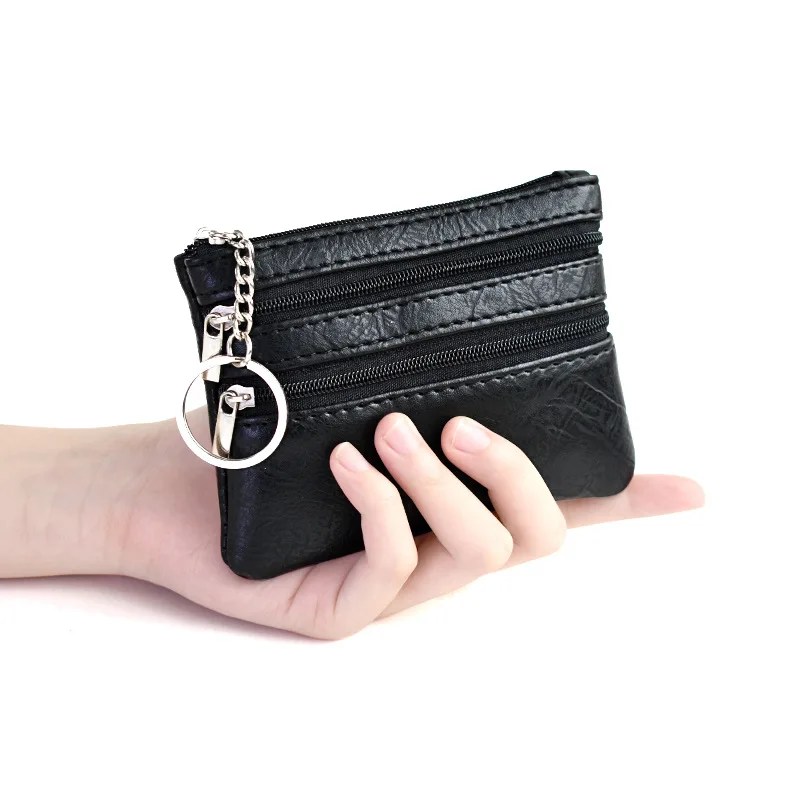 5PCS New Women's Mini Change Purse Three-layer Zipper Simple Solid Color Retro Coin Bank Card Key Bag Wholesale
