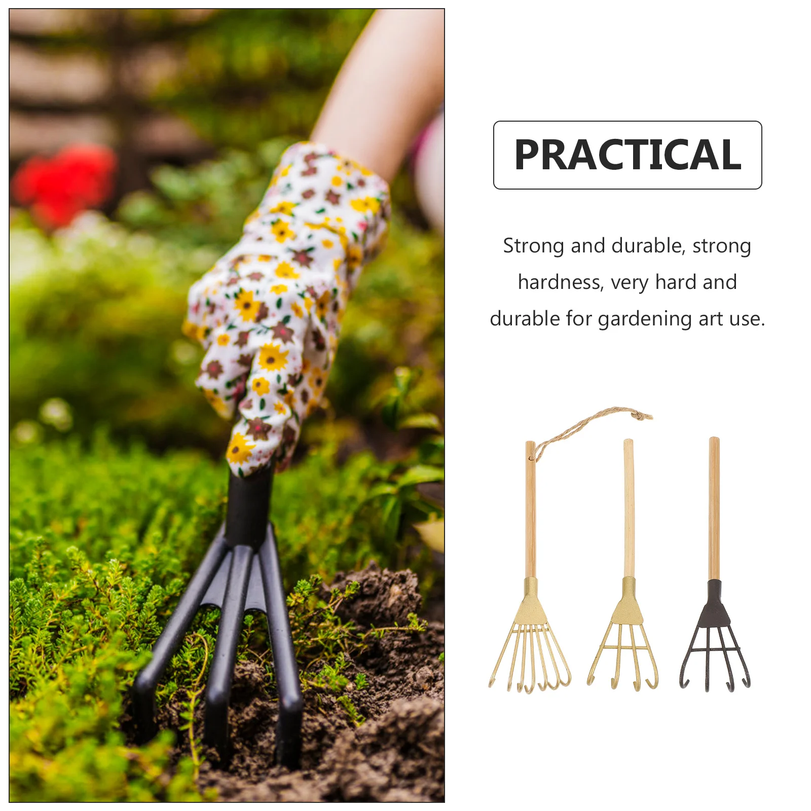 

3Pcs Iron Rake Gardening Decor Mini Household Planting Tools Vintage Style Photo Props Multi-Purpose Garden Rakes for Indoor