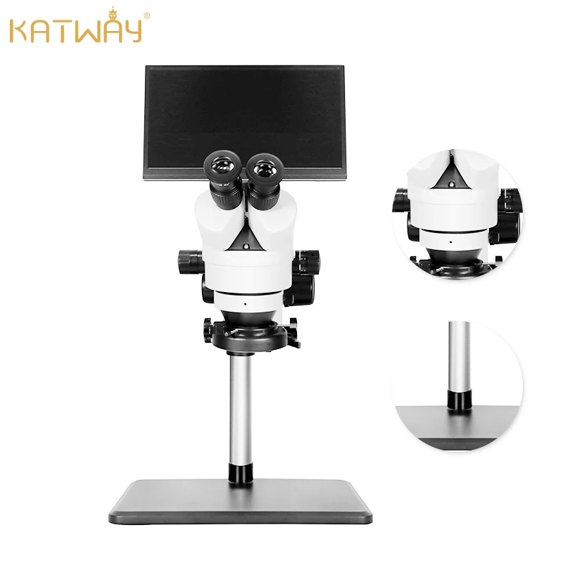 Katway HH-MH03B Boom-Arm Stand LCD Digital Trinocular Microscope Stereo Zoom, 7X-45X Magnification, 56-Bulb LED Light