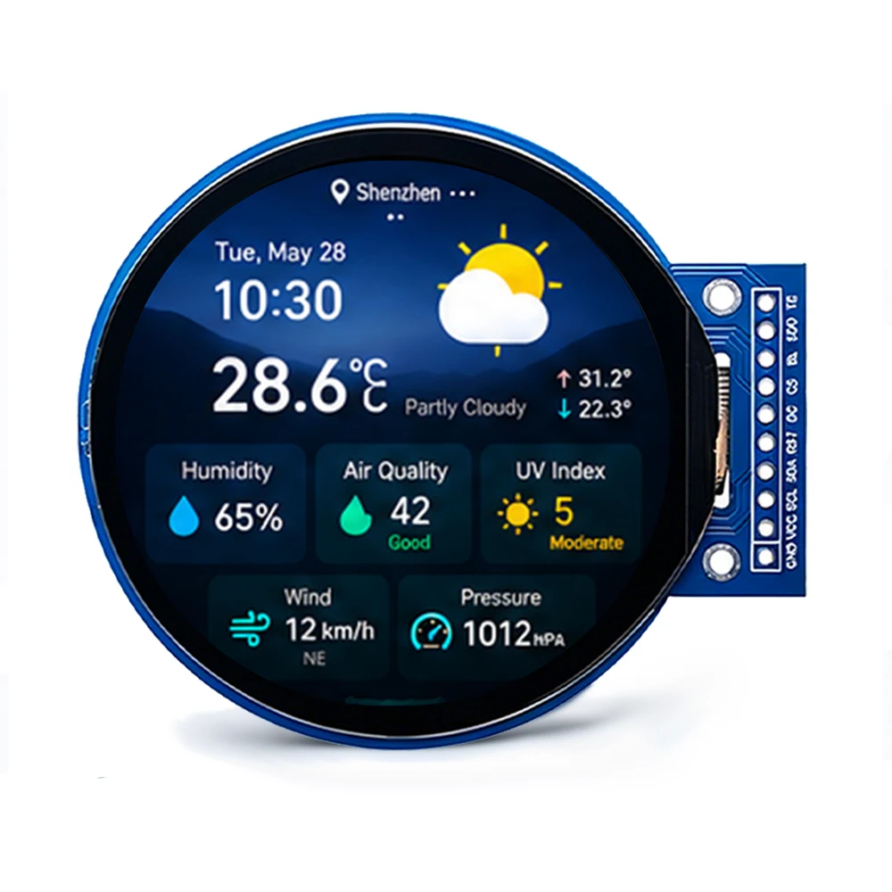 2,1-Zoll-TFT-LCD-Bildschirm GC9B72 Kleiner Bildschirm 360x360 Display LCD-Farbbildschirm SPI Runder Bildschirm