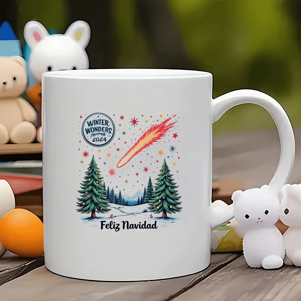 

11oz Cup + Cartoon Winter Sky + Christmas Tree Decor Christmas Gift Kids Water Cup Family Office Coffee Cup