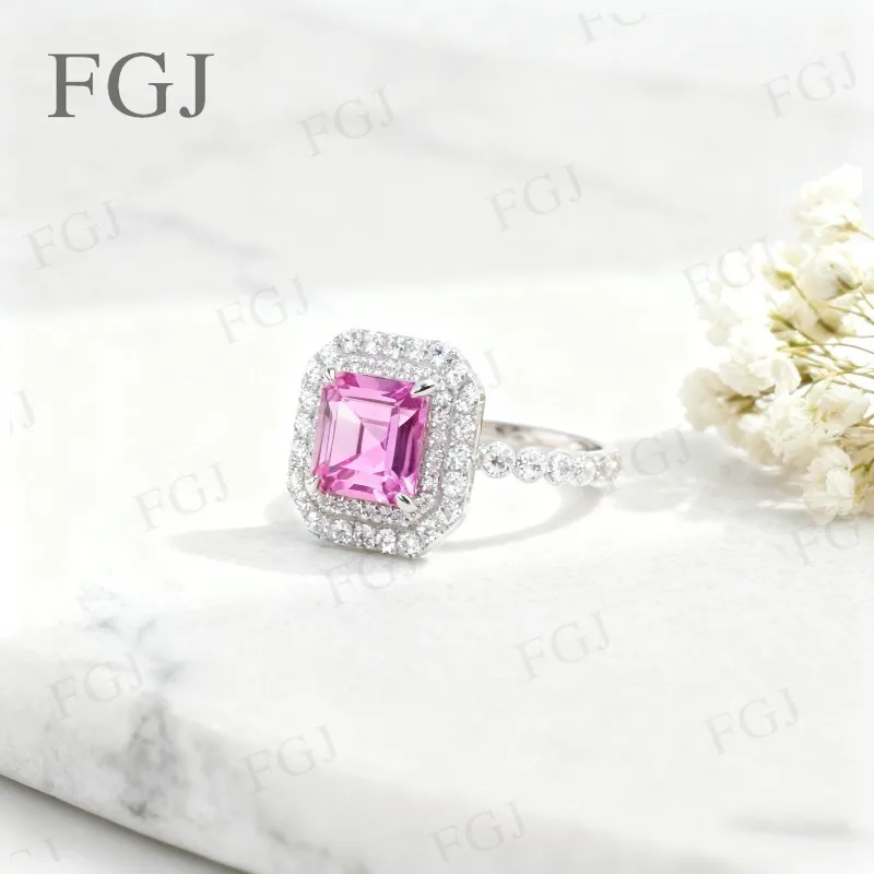 

2-3.3CT Custom Ring Asscher 8x8mm Ruby Zambia Sapphire Padparadscha 925 Sterling Silver Sparkling For Christmas Jewelry Gifts