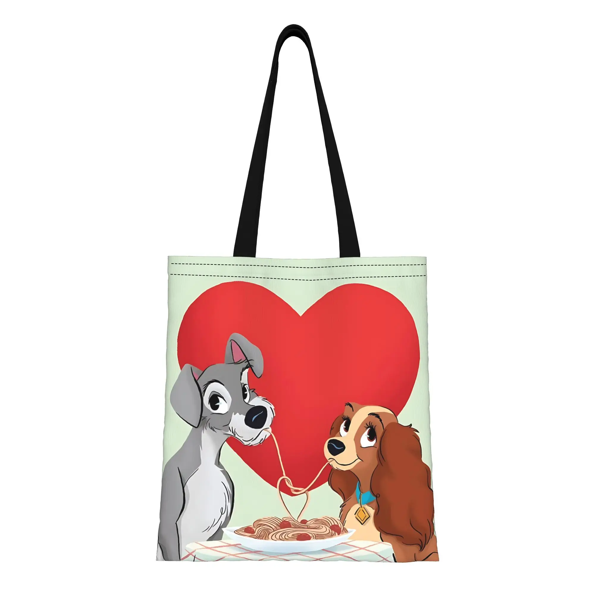 

1PC Spaghetti Kiss Canvas Tote Bag Lady and the Tramp Canvas Tote Bag Perfect for Shopping Grocery Travel & Outdoor