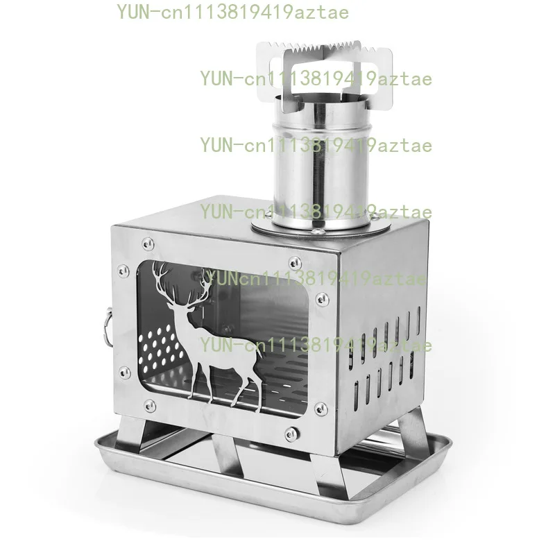 Stainless Steel Folding Mini Oven, Desktop Firewood & Charcoal Stove, Tent Heating Furnace for Outdoor Wild Camping