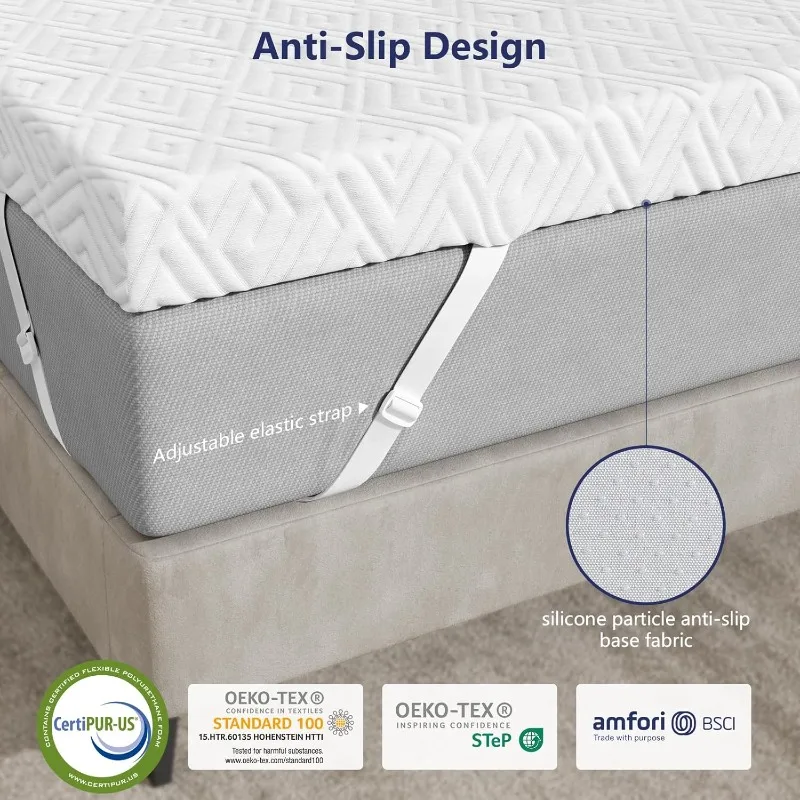 Memory Foam Mattress Topper - 3 Inch Gel Mattress Pad for Pressure Relief, Premium Soft Cooling Sleep Bed Topper, Non-Slip