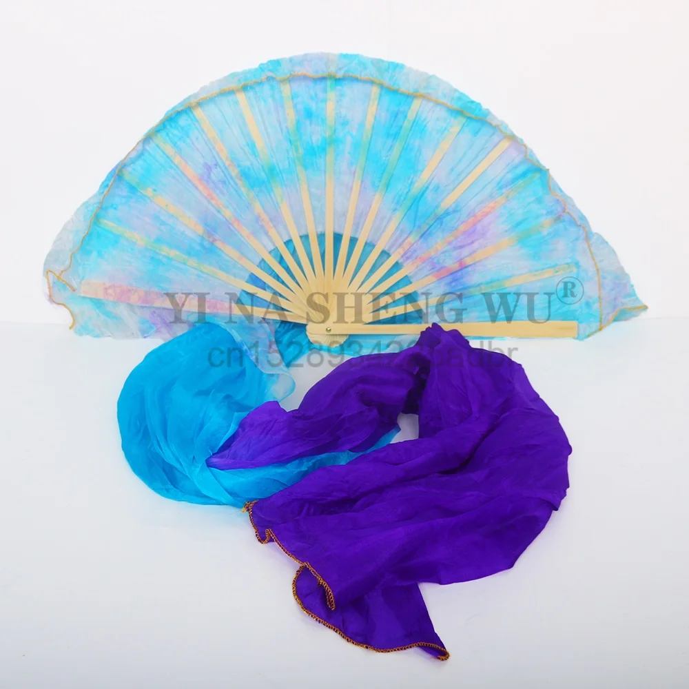 1 زوج التعادل صبغ الحرير الحجاب الرقص الشرقي ممارسة المنافسة الدعائم عرض مسرحي زي ملحق اليد صبغ فلوي اضافية طويلة المشجعين 1 زوج