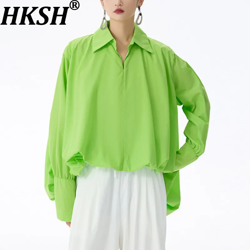 

Новая женская блузка HKSH 2026 весна-осень, с длинными рукавами, однотонная, плиссированная, с отложным воротником, во французском элегантном стиле, трендовый топ HK18725