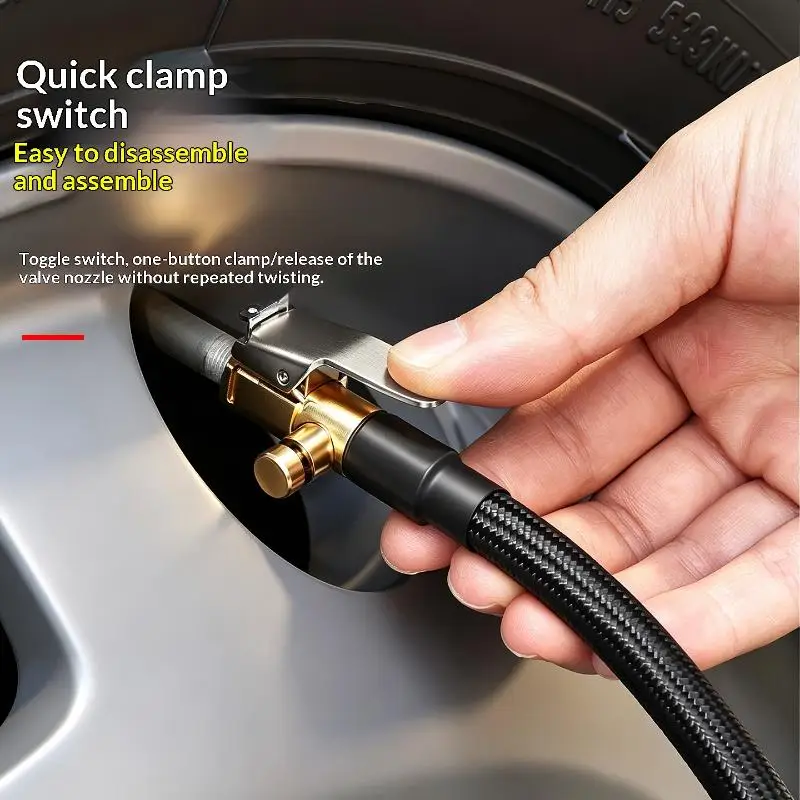 M6 Thread Air Inflator Extension Hose, Brass Lock On Air Chuck Rubber Tube With Heat Shield Sleeve For Car Motorcycle Tire
