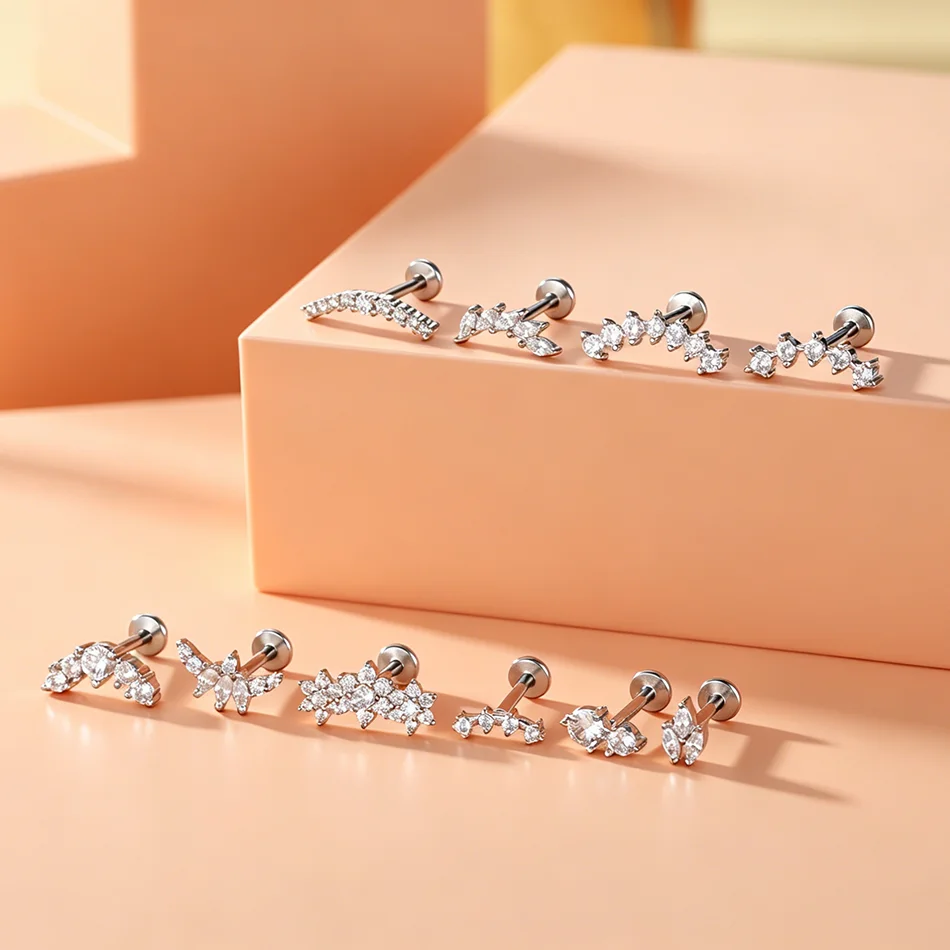 1 Stück Edelstahl Blumen-Zirkon Helix-Ohrstecker für Frauen, Innengewinde-Labret-Ohrstecker, Lippenring, Körperschmuck – Detail 9