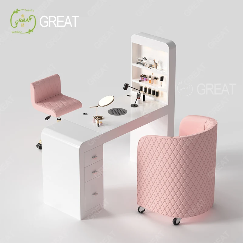 Juego de mesa y silla para decoración de uñas de madera blanca moderna, estilo 2025 para salón, terapia de belleza, manicura y pedicura