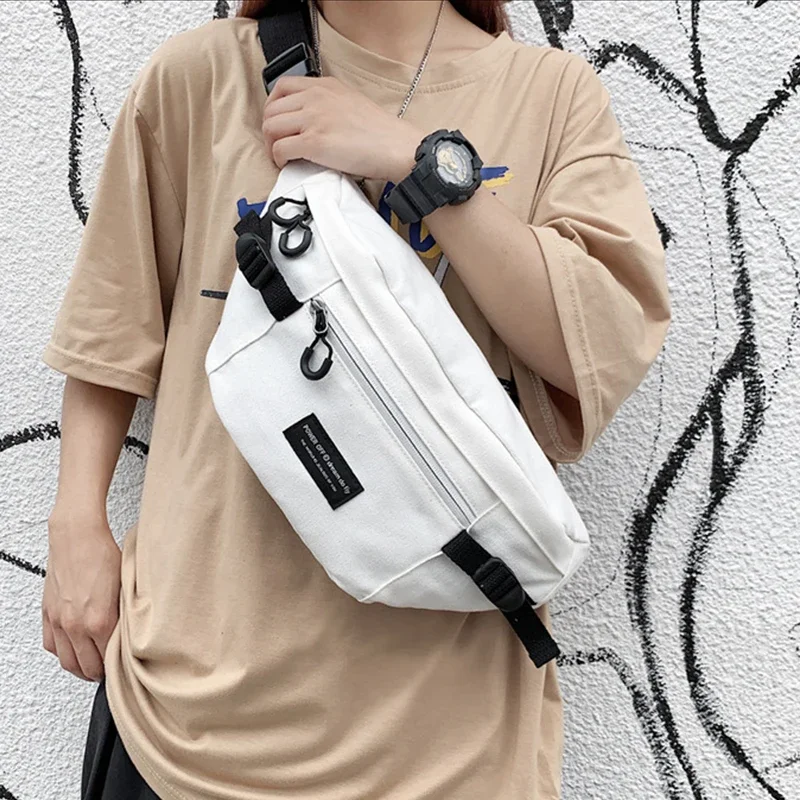 Canvas Big Casual Waist Bag Unisex Fanny Pack Streetwear Chest Bag Hip Hop Banana Bags High Quality Outdoor Big Belt Waist Packs