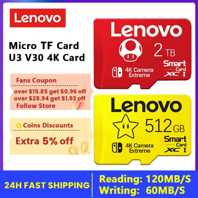 Lenovo 2TB Memory Card C10 1TB 512GB SD Card Class10 SD/TF Flash Card 128/256/512GB Micro TF SD Card For Nintendo Switch/Phone