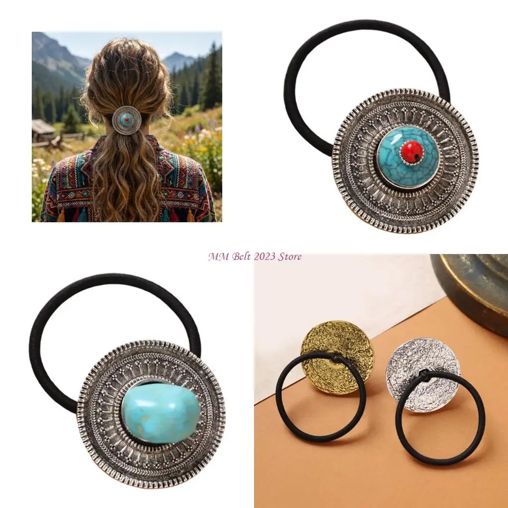 

49ME Multi Functional Hair Tie Turquoise Tribal Soft Comfortable Elastic Band for Daily Use Accessory