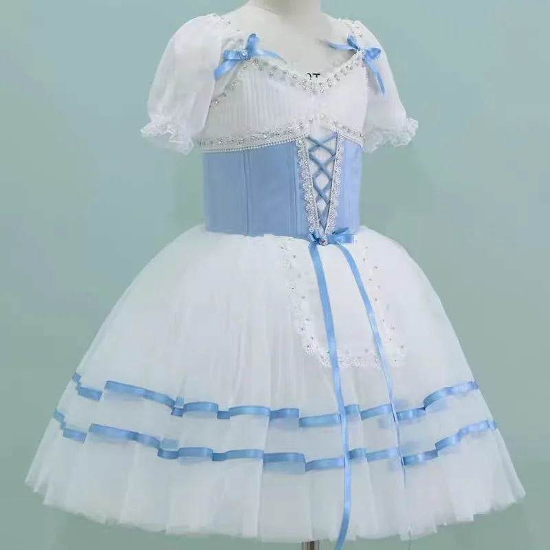 فستان مسابقة الباليه جيزيل/ابنة غير محفورة/تغيرات تنورة تول مخصصة بحاشية الأورجانزا