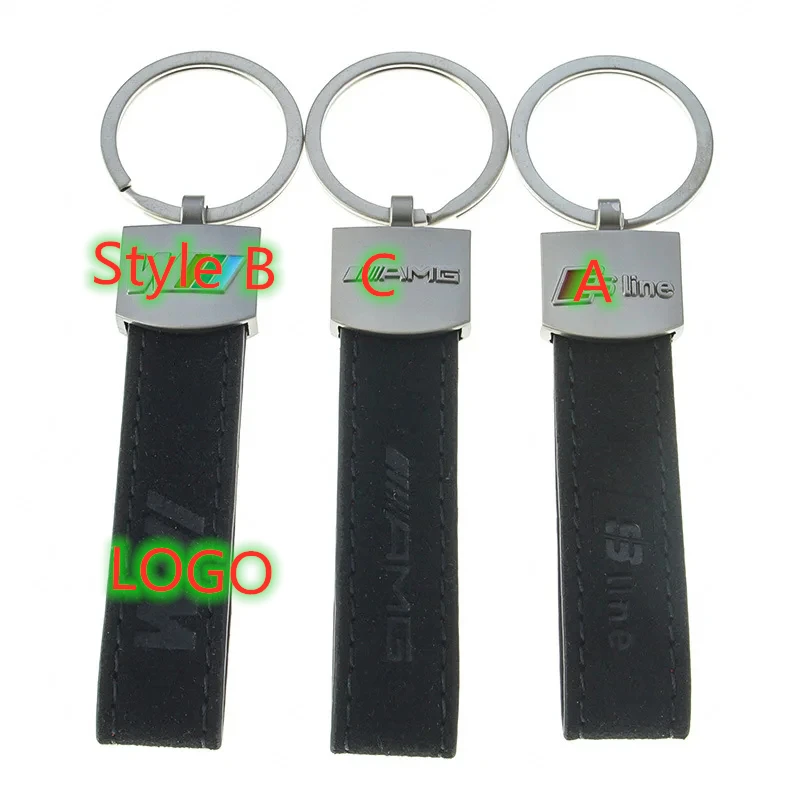 

5 Sets Car Key Chains M Tricolor Sports Logo For Sline-AMG-M Suede Car Logo Key Ring Pendant