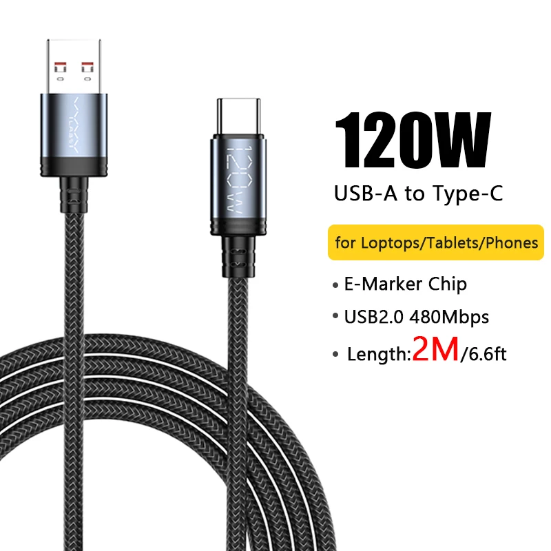 Vyvylabs 2/4/6 Stück 120W USB-A-auf-Typ-C-Kabel, schnelles Ladekabel für Handys, 120W USB-Typ-C-Datenkabel, Schnellladekabel, 1m 2m, für Huawei, Honor, Samsung, Xiaomi, Redmi