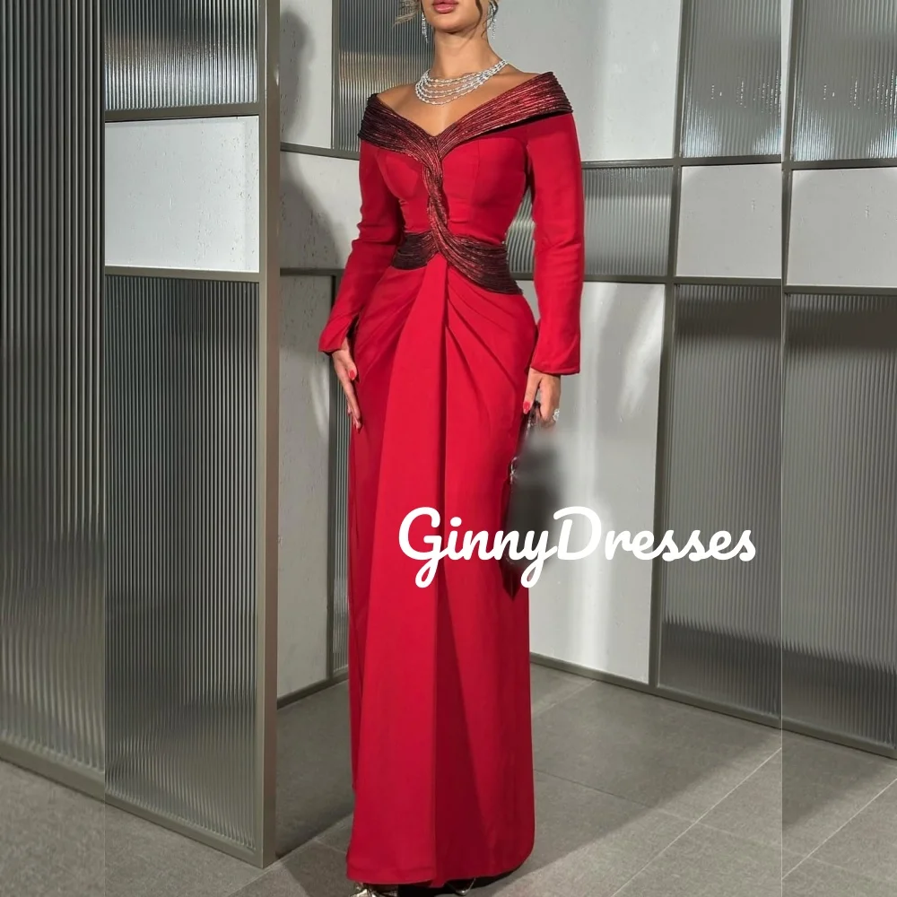 فساتين سهرة نسائية مخصصة خارج الكتف على شكل حرف a وأكمام طويلة فساتين مناسبة رسمية بسحاب حتى مطرز بطول الأرض P