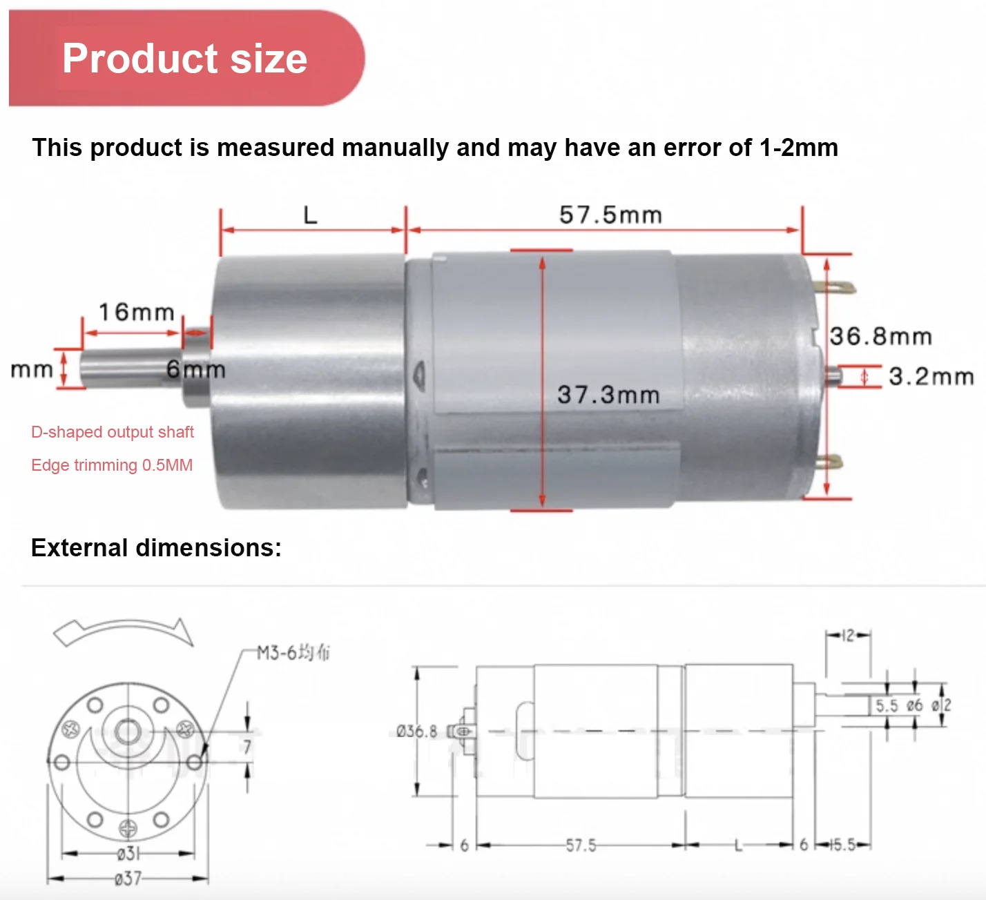 JGB37-555 High Torque Low Speed 12V Electric DC Gear Motor Micro 24V 555 Dc Gearbox Reduction Motor Geared Motor for Robot Arm