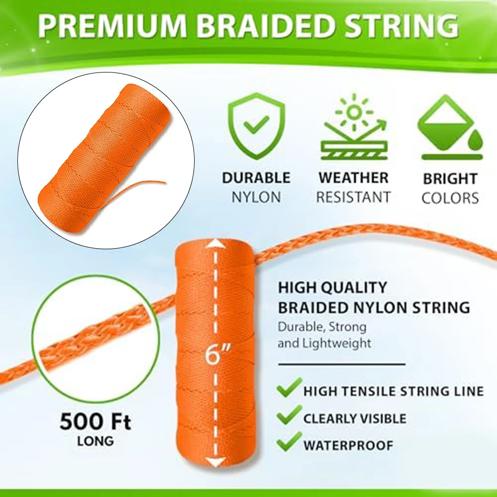 Gardening String 1mm X 152m Nylon Twine High Visibility Accurate Measurements Fluorescent Orange Reliable Performance