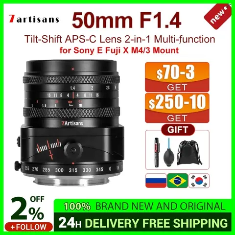in stock 7artisans 7 artisans 50mm F1.4 Tilt-Shift APS-C Lens 2-in-1 Multi-function for Sony E Fuji X M4/3 Mount§Camera