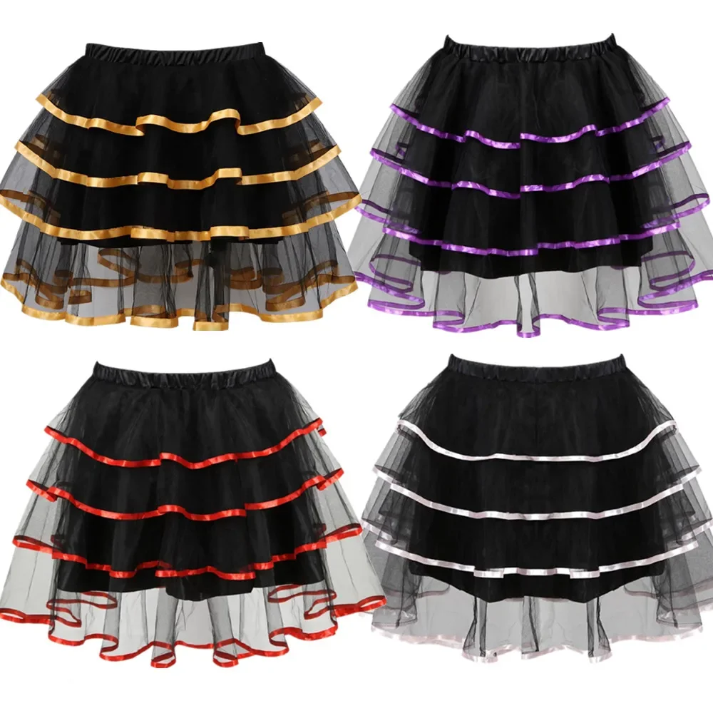 S-6XL Tulle Skirts Womens Mini Ruffles Layered Ribbon Trim Organza Punk Tutu Skirt Cosplay Costume Lolita Corset Plus Size