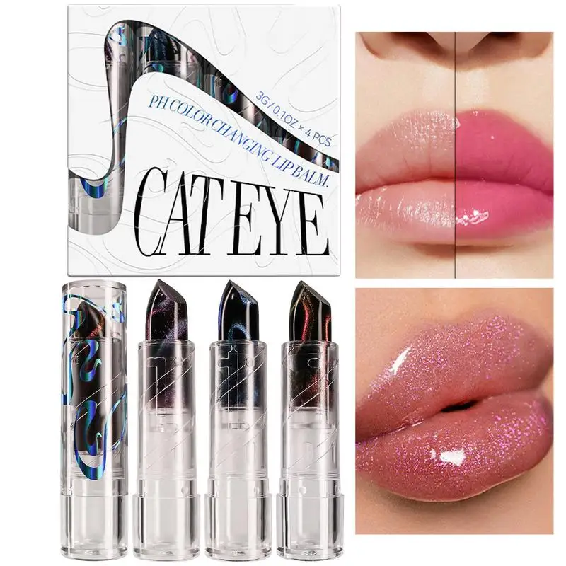 4pcs เปลี่ยนสีลิปสติก Glitter Tinted Hydrating Lip Balm Fine Shimmer ลิปสติก Moisturizing Jelly Glitter สี Lip Balm