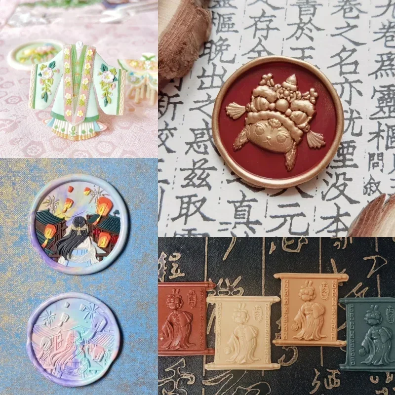 Fire Seal Retro Hanfu Special-shaped Relief Multi-layer Fine Carved Copper Head Handmade Diy Envelope Seal Stamp Stamp Toy