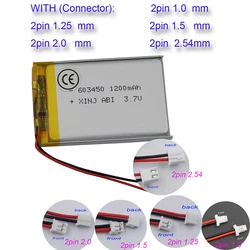 3.7V 1200 mAh 4.44Wh 603450 polimerowa bateria Lipo JST 2pin 1.0/1.25/1.5/2.0/2.54 złącze do GPS Sat Nav Camera odtwarzacz muzyczny